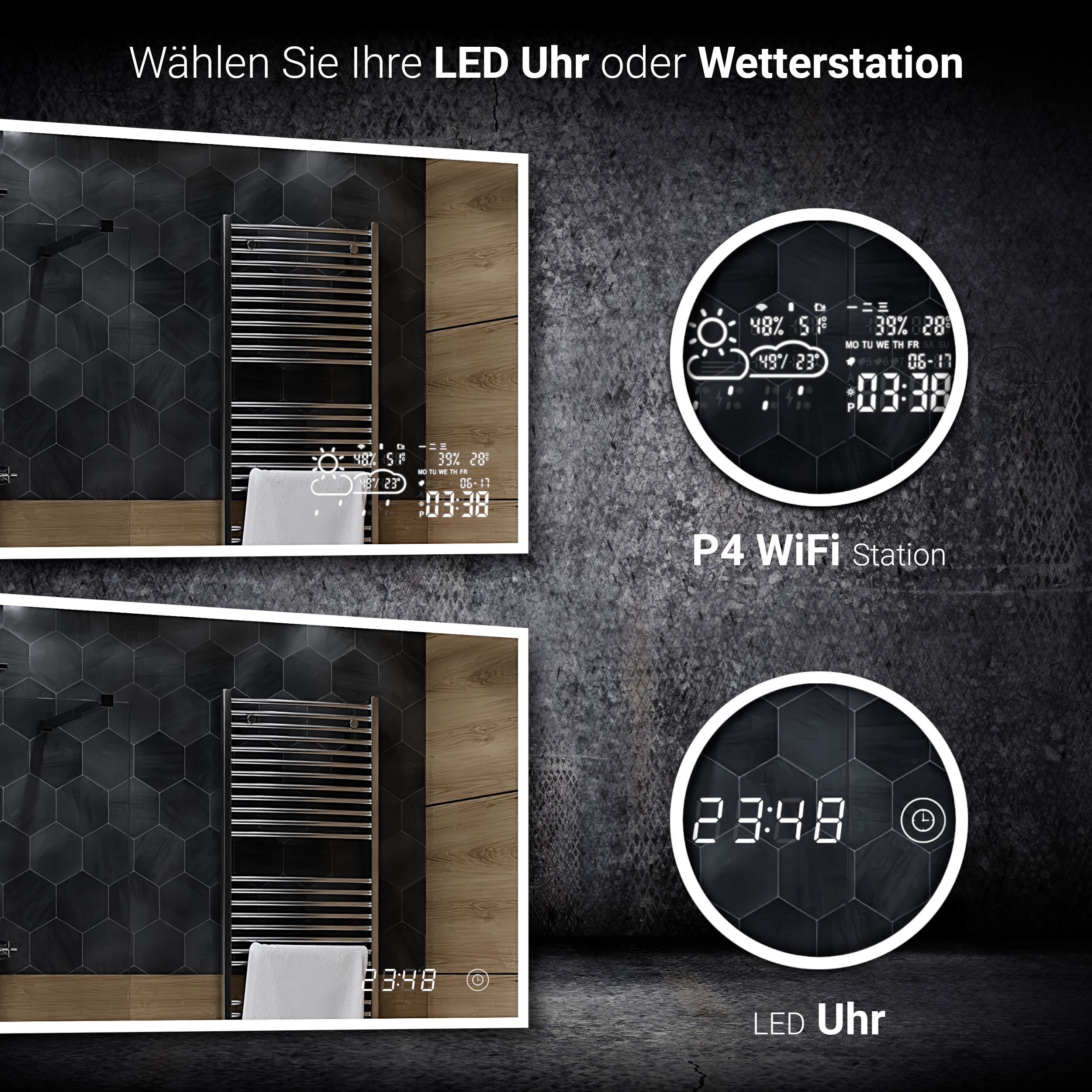 Badzimmerspiegel mit LED SENSOR SCHALTER und WetterstationBoston K09 