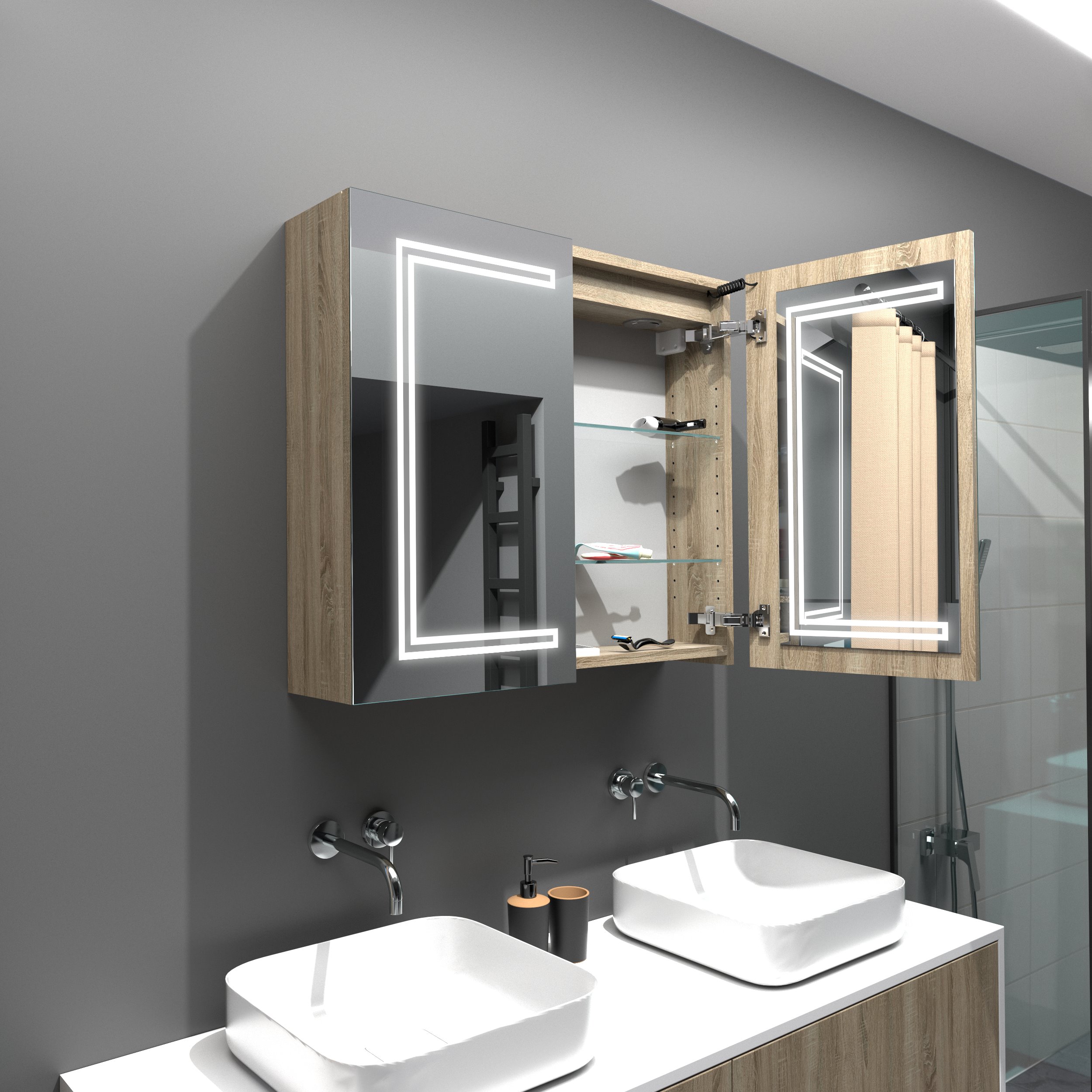 saturn: 80x70cm rechteckiger led spiegelschrank für badezimmer